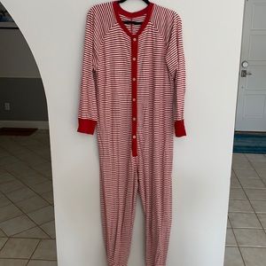 Burt’s Bees adult M onesie candy cane striped